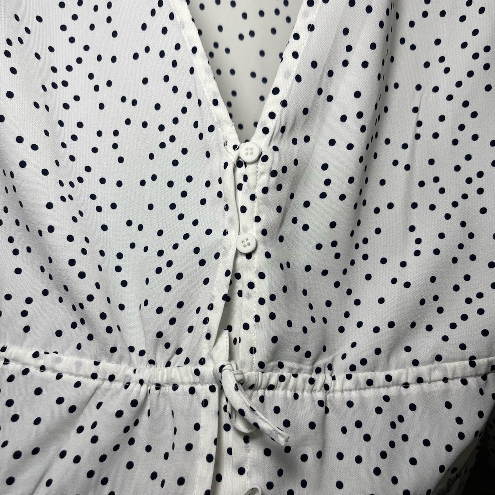 SFW women’s Black and white polka dots ruched sleeves and bow tie blouse in M - Picture 3 of 7